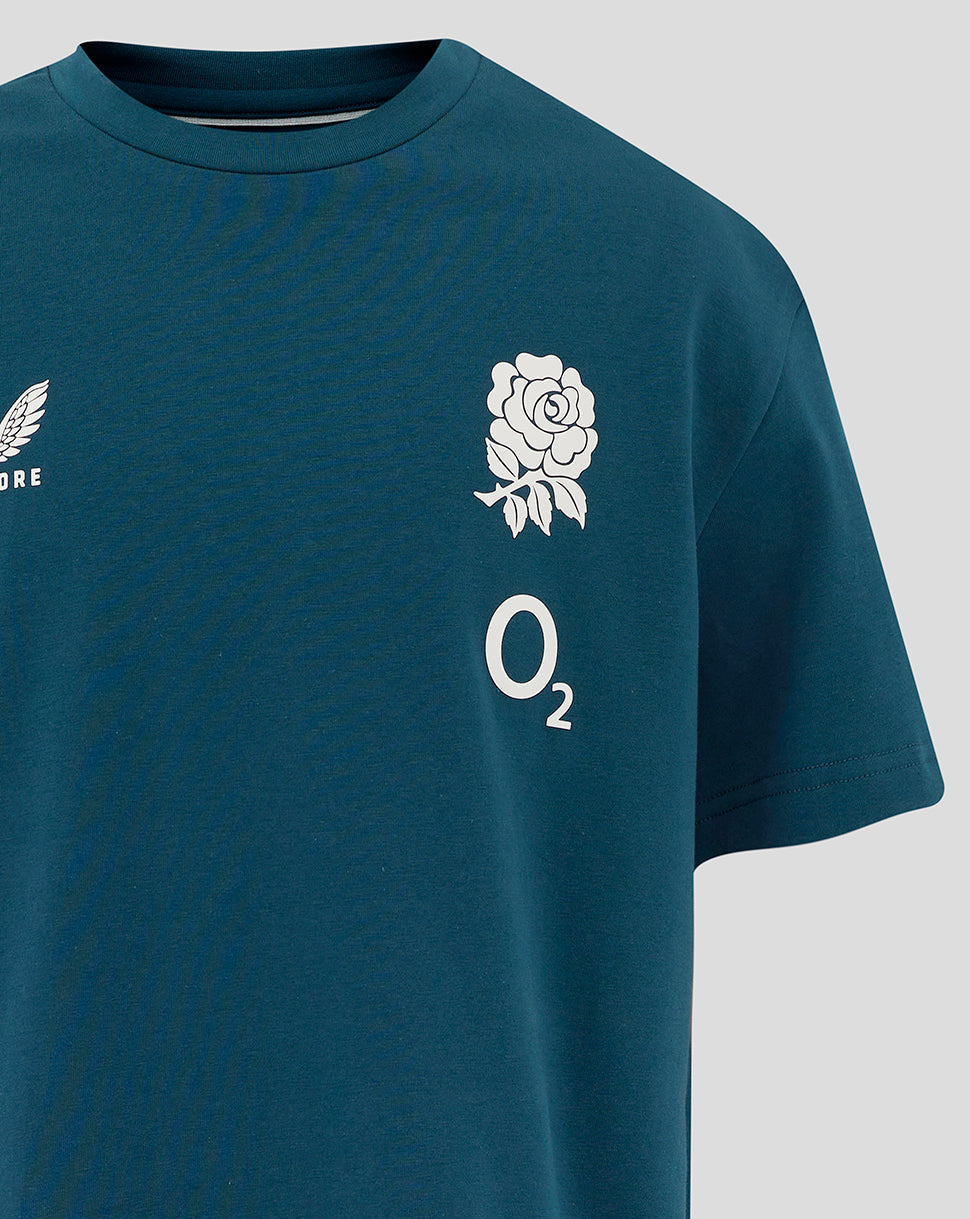 Junior England Rugby 25/26 Travel Short Sleeve T-Shirt - Reflecting Pond