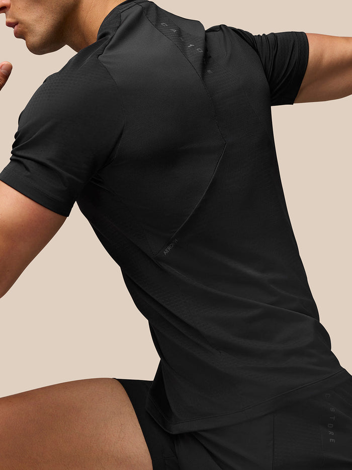 Back view of black Apex Training T-Shirt showing Aeromesh back panel and performance fabric