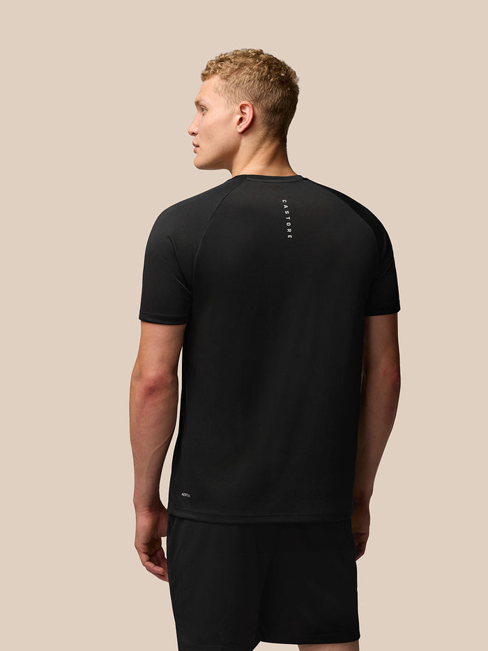 Back view of black Adapt Training T-Shirt showing Castore branding along the upper back