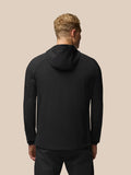 Back view of black Flex Winterised Jacket with hood showing quilted texture and seams
