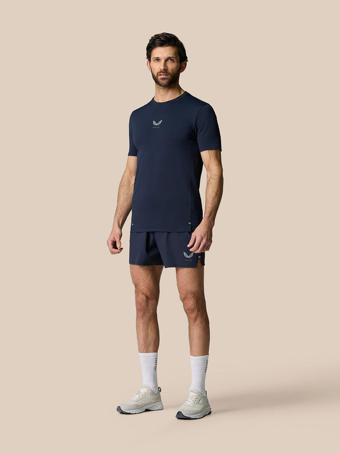 Male model wearing Zone Training T-Shirt in midnight navy with crew neck