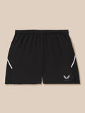 Black Apex Training 6 inch shorts with side zip pockets mesh panels and white side trim Castore logo at lower right