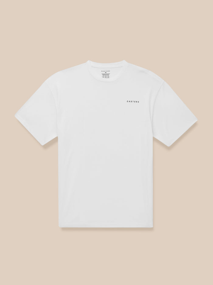 White crew neck short sleeve T shirt with Castore logo on the left chest