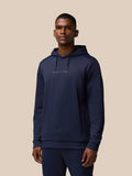 Front view of navy Flex Thermo Hoodie with centered Castore logo on chest and drawstring hood