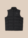 Black heavyweight padded gilet with stand up collar front zip and two side pockets
