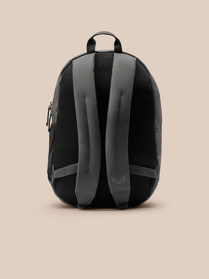 Back view of charcoal Active Holdall backpack showing padded back and shoulder straps with top carry handle