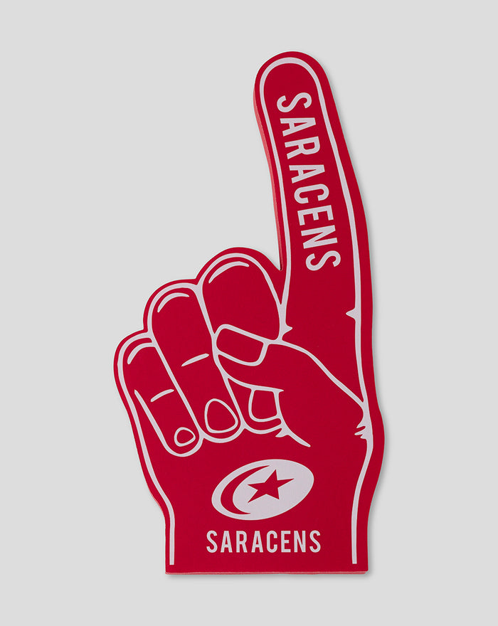 Red Saracens foam finger with white logo and raised index finger