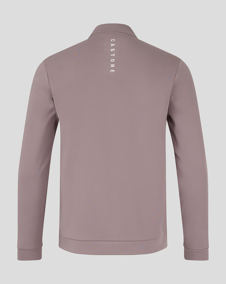 Back view of mauve jacket with vertical CASTORE lettering along the upper back.