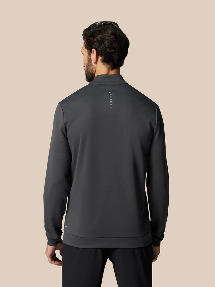 Back view of Gunmetal Golf Club Classic Quarter Zip Top with Castore branding down the center back