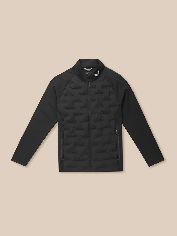 Castore Golf Pinnacle Jacket in black with quilted front panels and stand collar