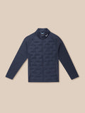 Front view of Golf Pinnacle Jacket in midnight navy with quilted front panels and a stand collar