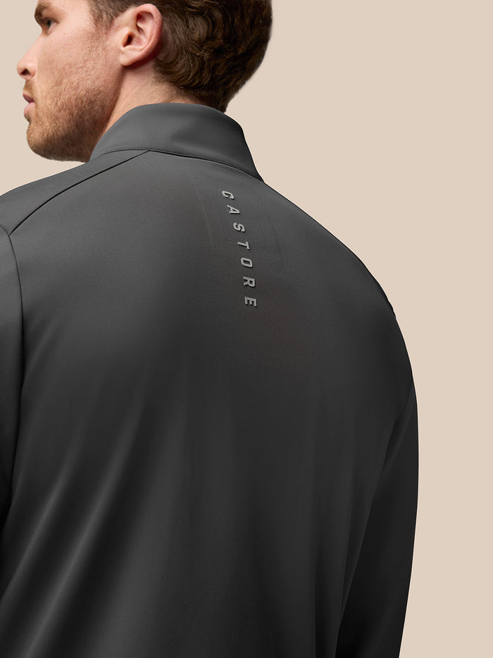 Back view of Garcia Hybrid Jacket in charcoal with Castore branding along the upper back