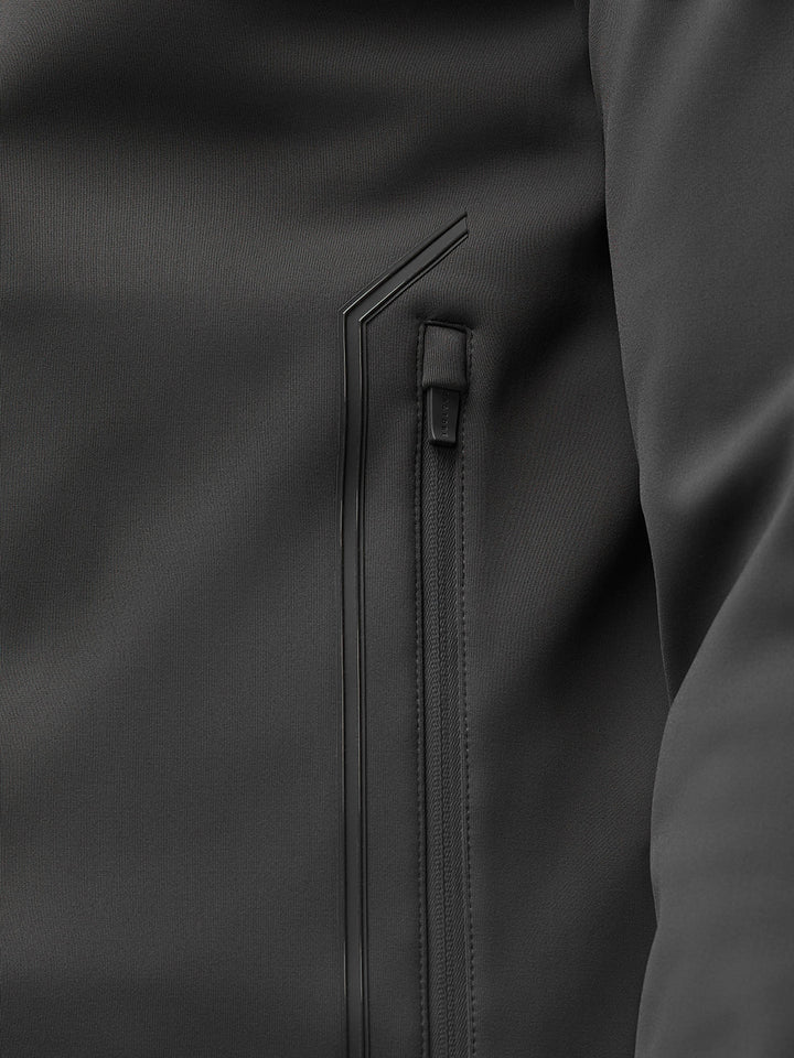 Close up of side zip pocket on Garcia Hybrid Jacket showing water resistant zipper and auto lock puller