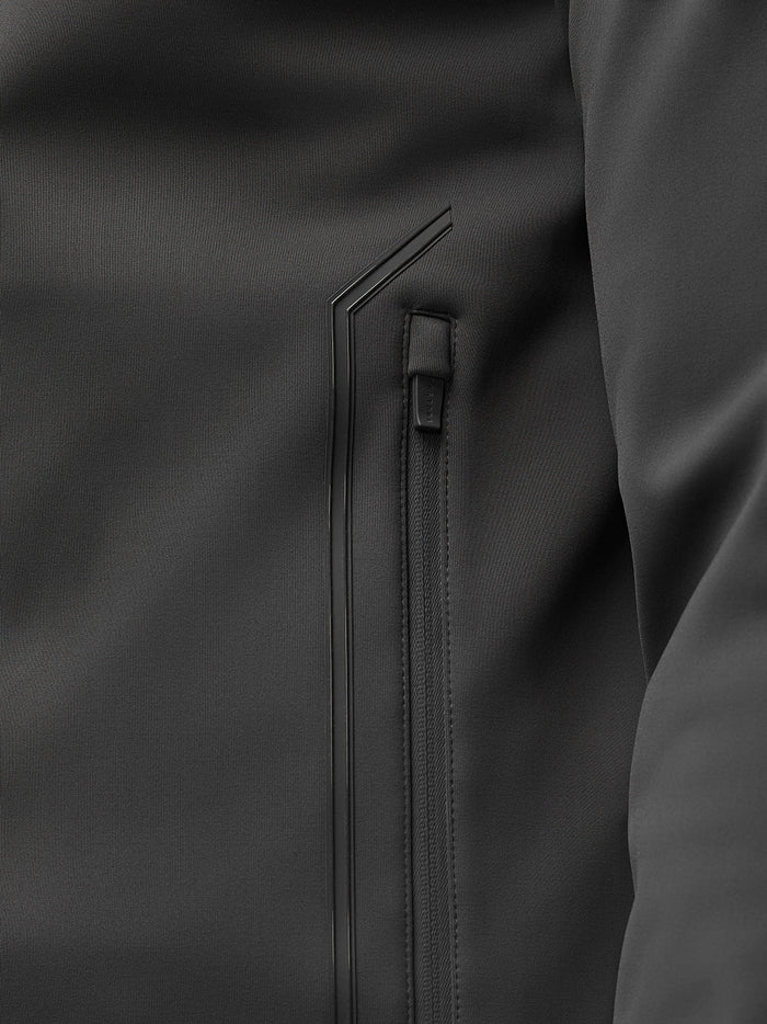 Close up of side zip pocket on Garcia Hybrid Jacket showing water resistant zipper and auto lock puller