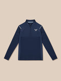 Navy Pinnacle LVS 1/4 Zip Top laid flat showing diagonal chest stripes and white shoulder piping