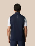 Back view of a navy Club 1/2 Zip Gilet worn over a white tee, vertical CASTORE logo on the upper back.
