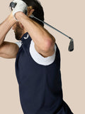 Navy Club 1/2 Zip Gilet front view with high neck and sleeveless cut.