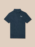 Golf Pinnacle Glow Polo in midnight navy featuring a striped knit pattern, collar with buttons, and left chest Castore logo.