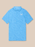 Golf Club Glow Printed Polo in cool blue with a white Castore logo on the left chest and a three button placket.