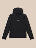 Front view of black Golf Pinnacle Performance Hoodie with a centered Castore logo on the chest and a three-panel hood