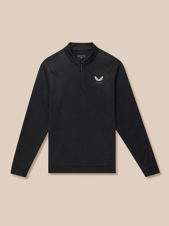 Black golf club classic quarter-zip top with subtle embossed pattern and Castore logo on left chest