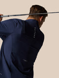 Back view of midnight navy Castore LVS jacket highlighting vertical CASTORE branding along the back