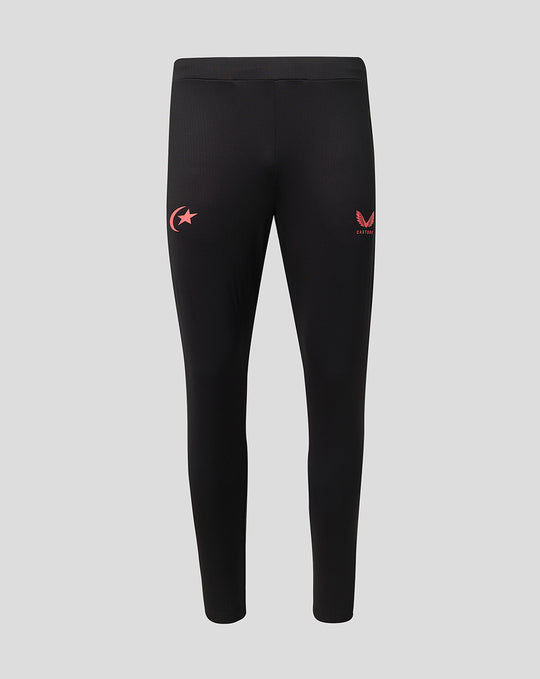 Front view of black Saracens 2026/27 training pants showing the crest and Castore branding