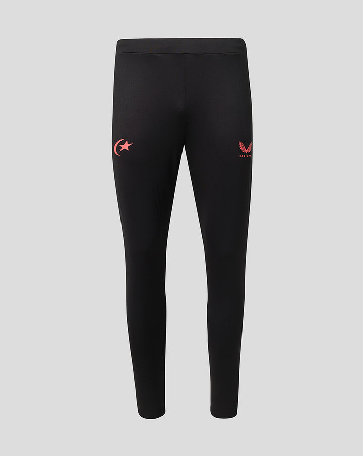 Front view of black Saracens 2026/27 training pants showing the crest and Castore branding