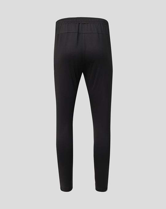 Back view of black Saracens training pants with elasticated waistband and tapered fit