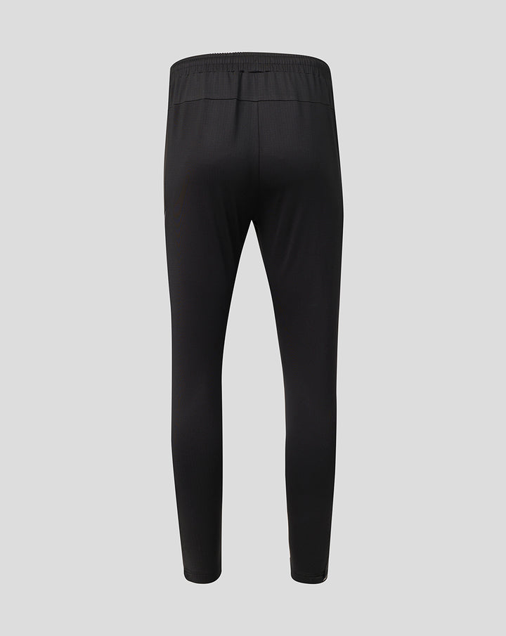 Back view of black Saracens training pants with elasticated waistband and tapered fit