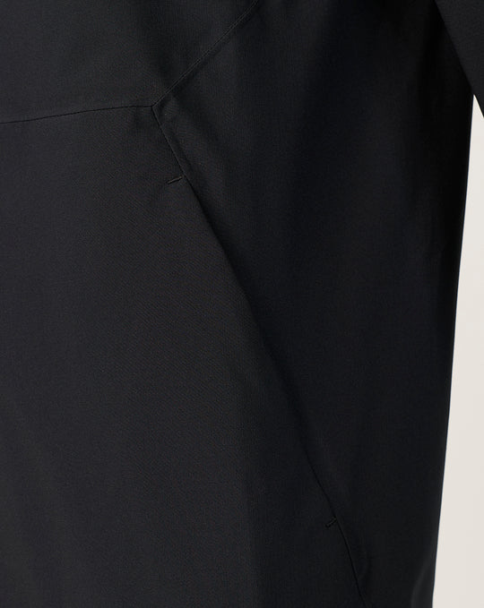 Close-up of black waterproof fabric and seam details from the Saracens 2026/27 Training Rain Jacket