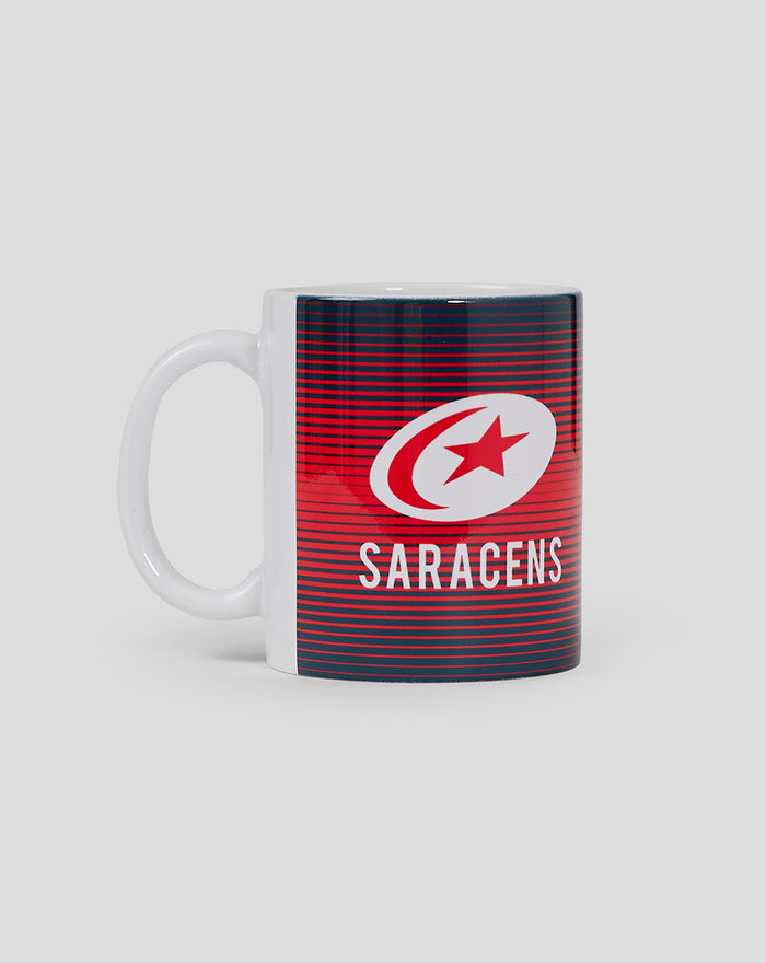 Saracens Crest Mug with striped red and navy design and white handle