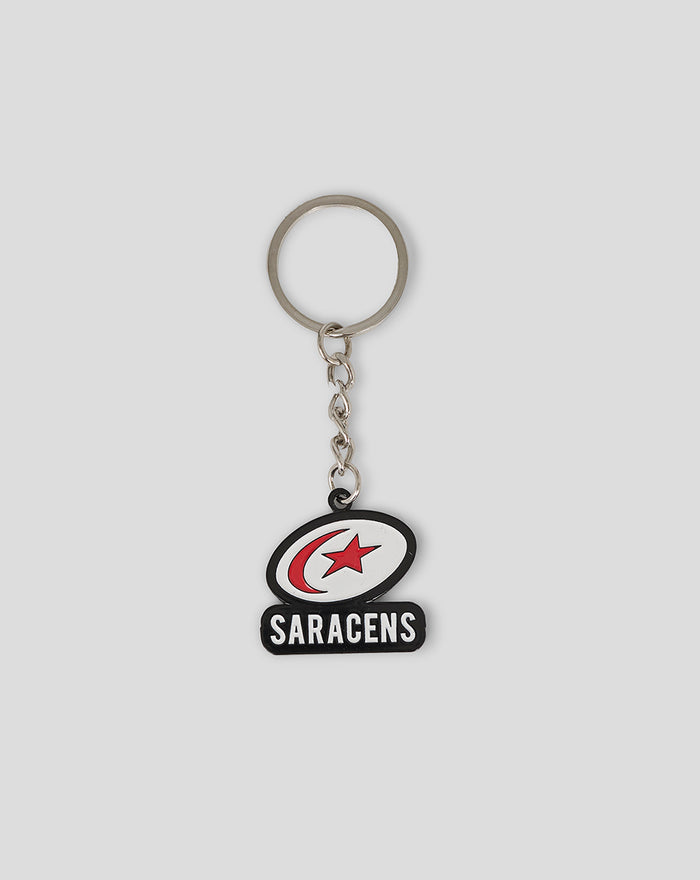 Saracens crest keyring with circular logo and SARACENS text on a hanging pendant