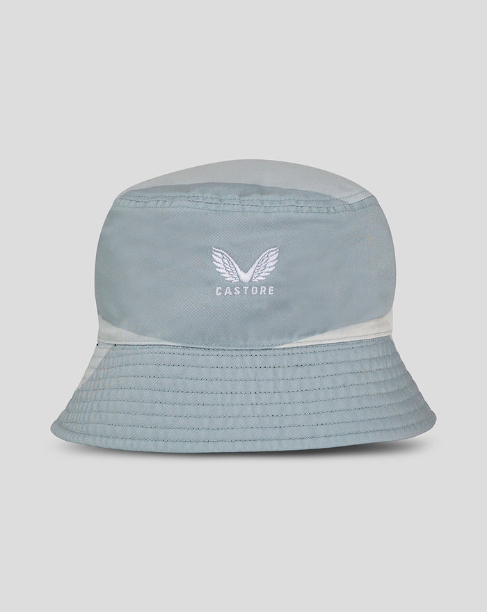Saracens reversible bucket hat in light blue fabric with an embroidered wing logo.