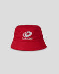 Red Saracens reversible bucket hat with a white embroidered logo on the front