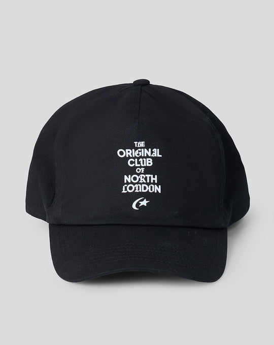 Black cap with white embroidery reading The Original Club of North London and a crescent moon symbol on the front panel.