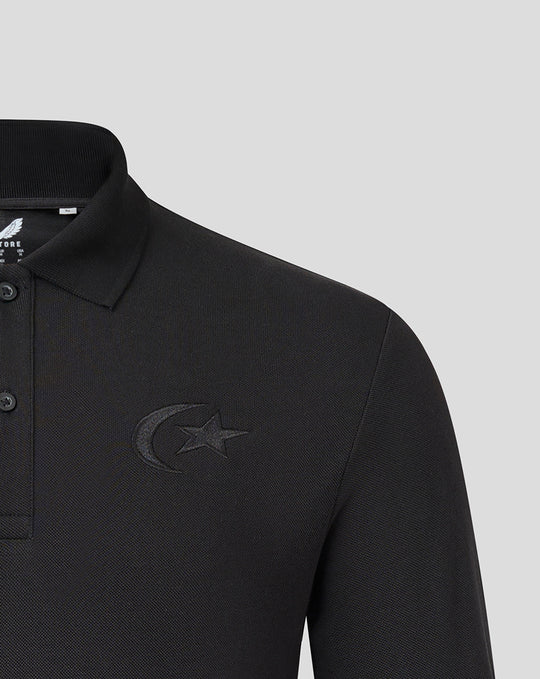Black long sleeve polo with tonal Saracens crest and Castore branding on the chest
