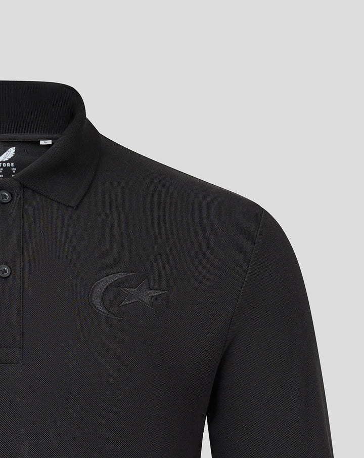Black long sleeve polo with tonal Saracens crest and Castore branding on the chest