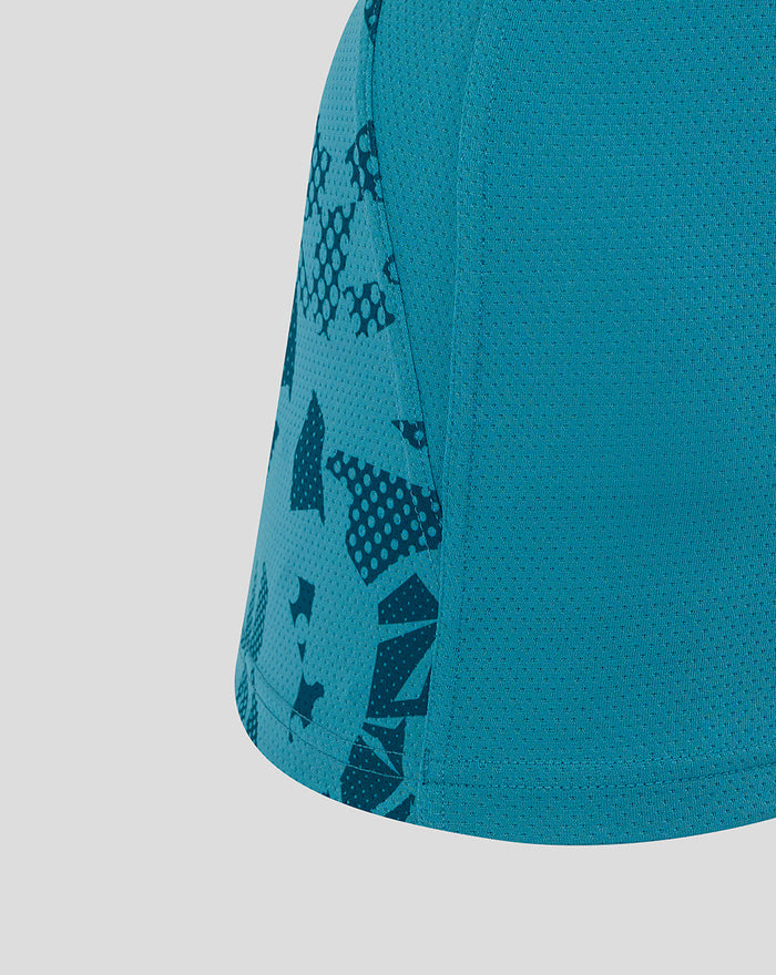 Storm blue England Rugby sleeveless jersey side panel with abstract print and Castore branding