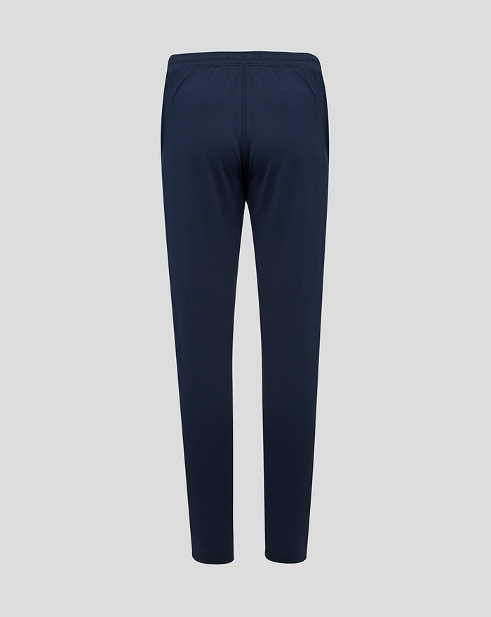 Rear view of navy England Rugby knit pants with elasticated waistband and clean back silhouette.