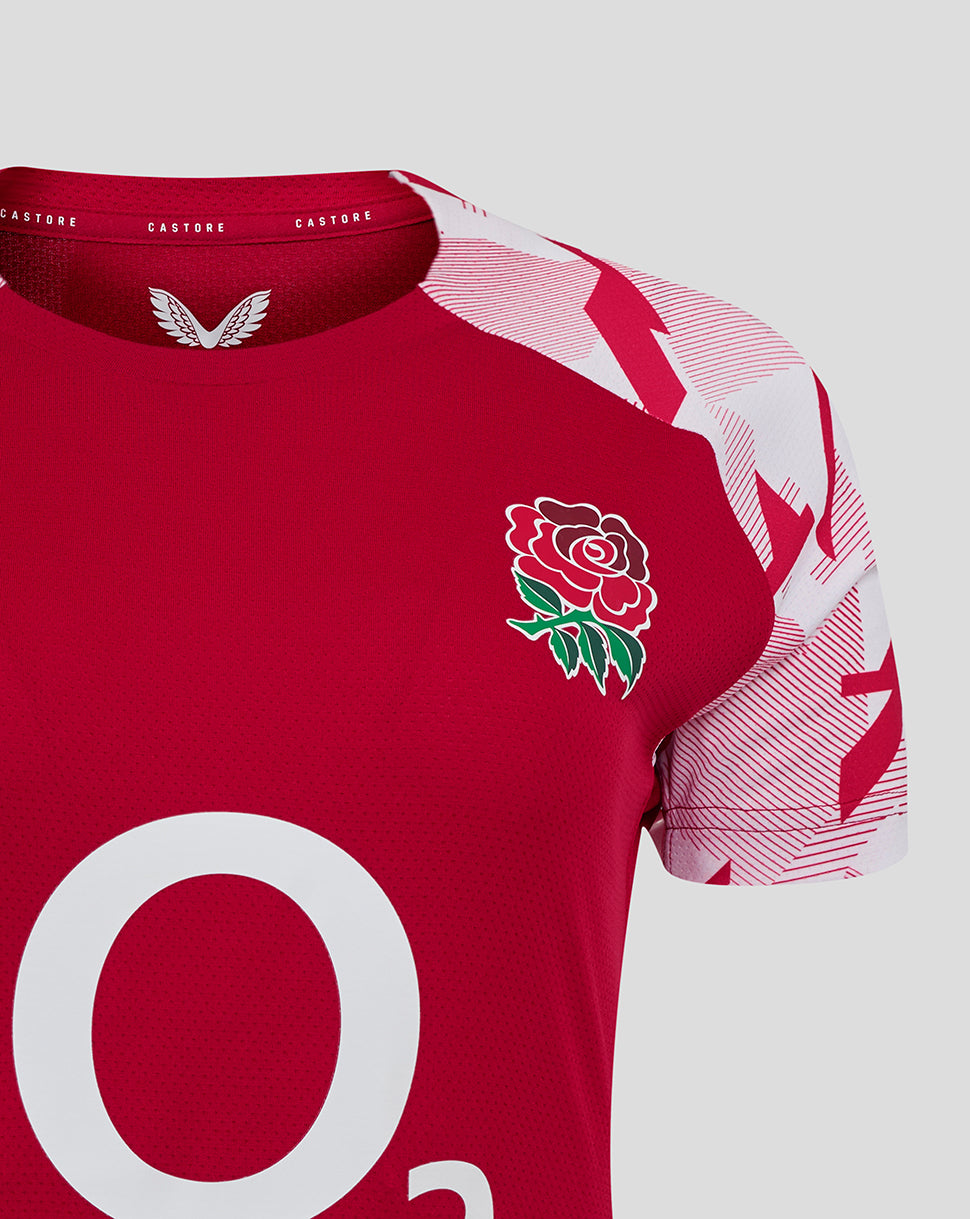 England Rugby Red Roses Pre Match Short Sleeve T Shirt O2 – Women's Fit