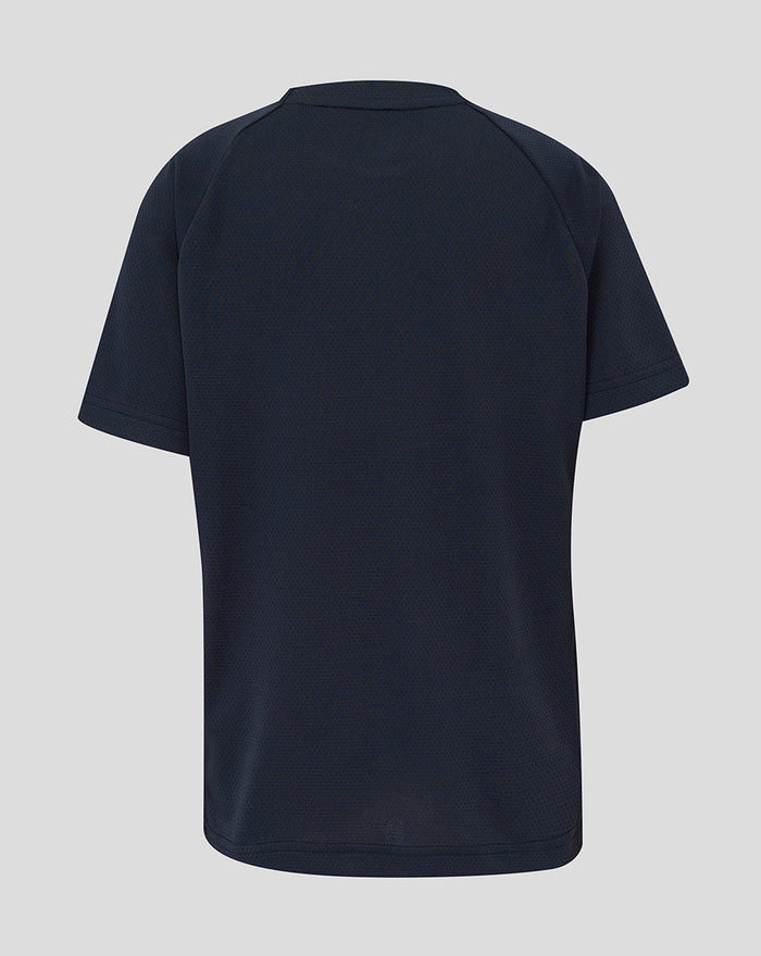 Back view of navy Junior England Rugby performance short sleeve T shirt