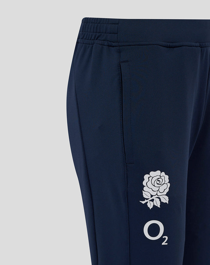 Waistband close-up of Junior England Rugby performance knit pants in Inkwell showing elastic waistband and drawcords