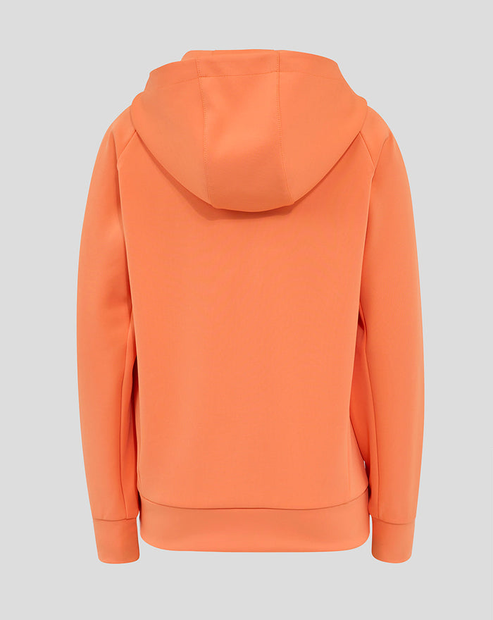 Back view of the melon England Rugby hoodie featuring a roomy hood and ribbed cuffs