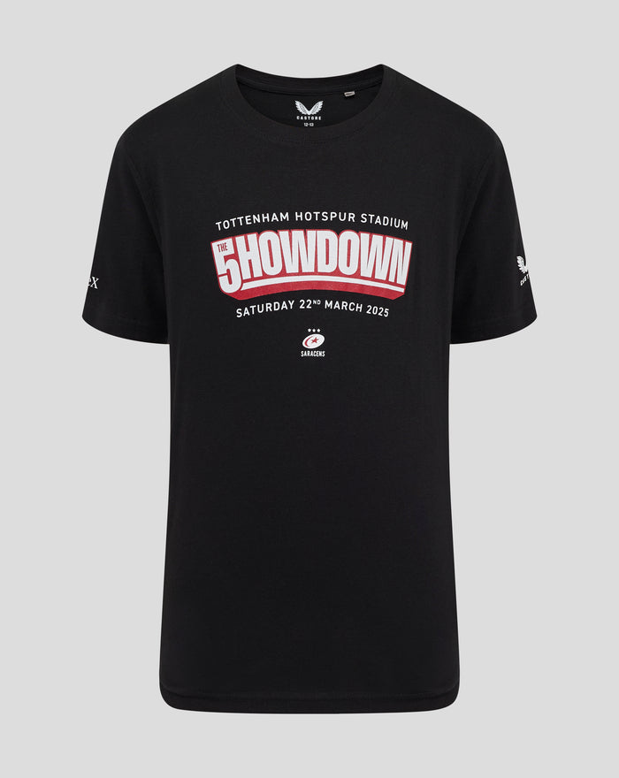 Black junior showdown 25 tee with large white and red 5 showdown graphic on the chest