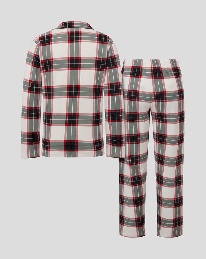 Back view of Junior Long PJ Set showing plaid shirt and matching pants.