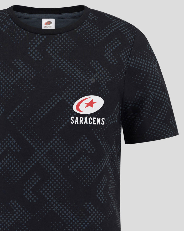 Front view of navy PJ shorts with the Saracens logo near the hem.