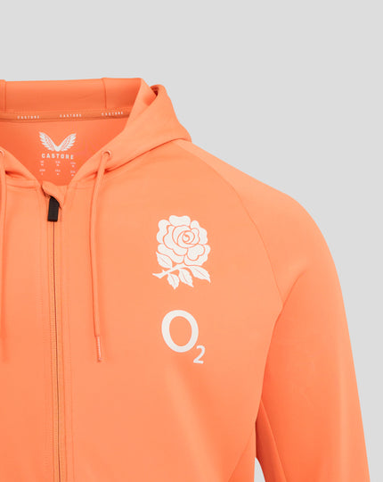 Men's England Rugby 25/26 Performance Full Zip Hoodie - Melon