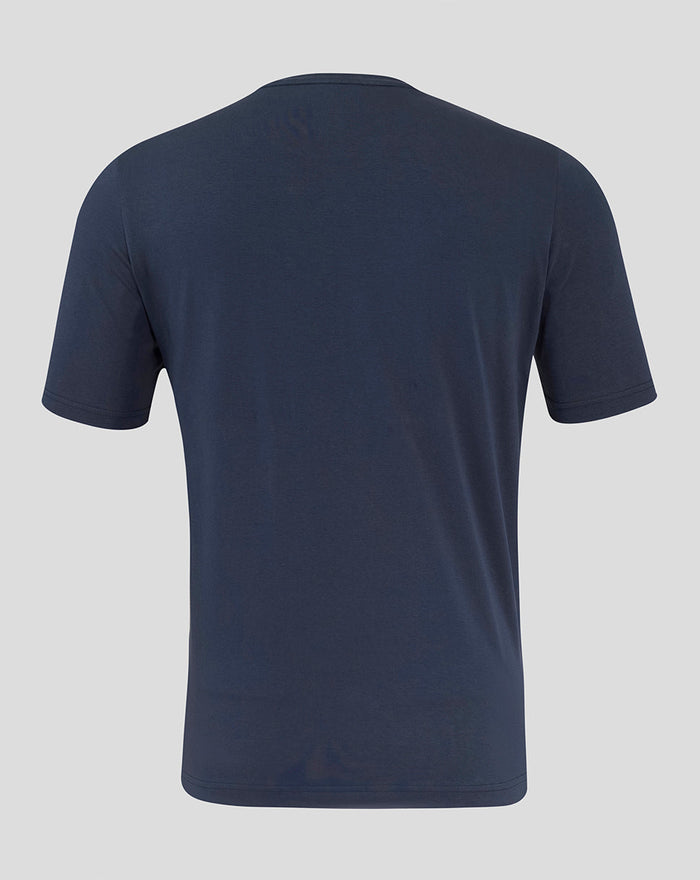 Back view of navy England Rugby travel tee with short sleeves.