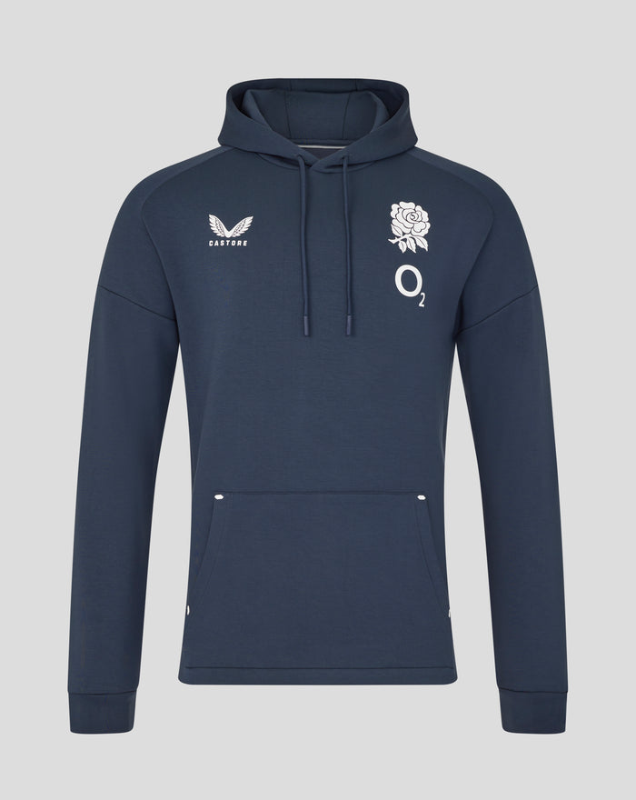 England Rugby Travel Overhead Hoodie O2 Inkwell with a white rose and O2 branding on the chest